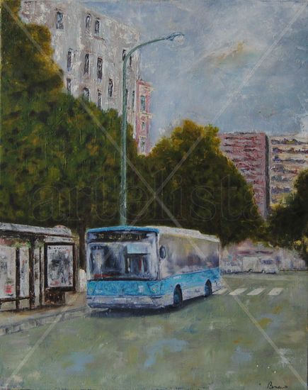 Autobús en Madrid Óleo Lienzo Paisaje