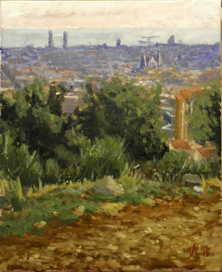 Hortizó de de Barcelona ennuvolat Oil Canvas Landscaping