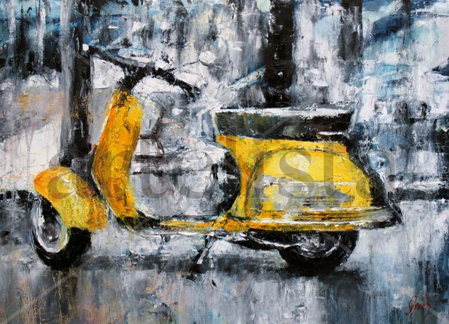 Vespa Amarilla Oil Canvas Figure Painting