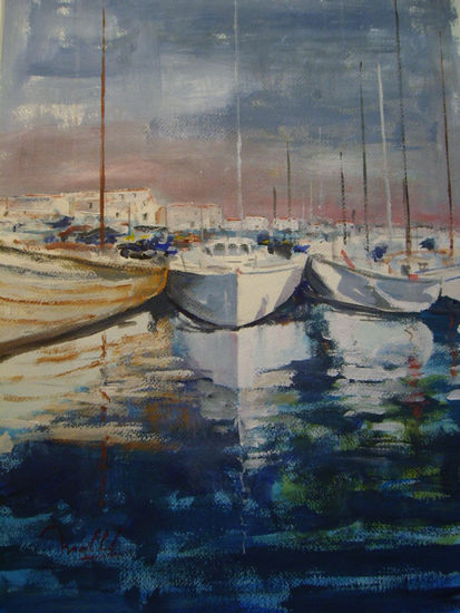 Port Olimpic Mixed media Paper Marine Painting