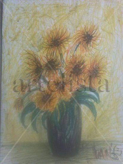 girasoles Mixed media Card Floral Painting