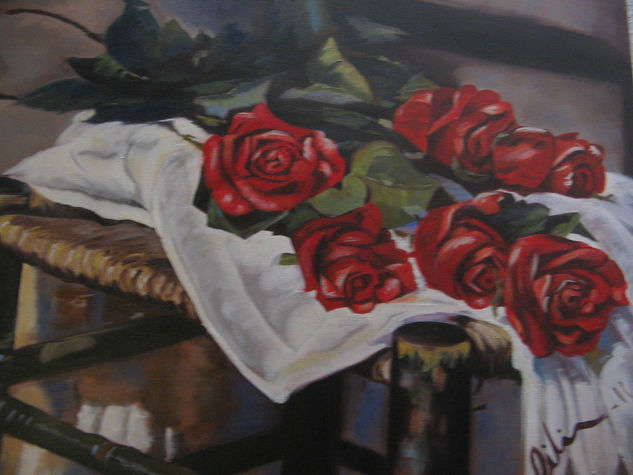 ROSAS ROJAS Oil Canvas Floral Painting