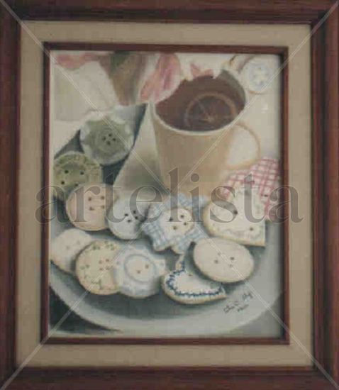 Té y Galletas Pastel Paper Still Life Paintings