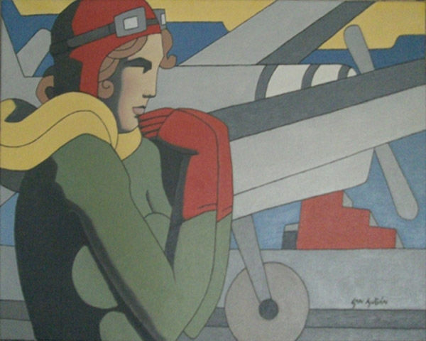 AVIADORA. HOMENAJE A AMELIA EARHART Oil Textile Figure Painting