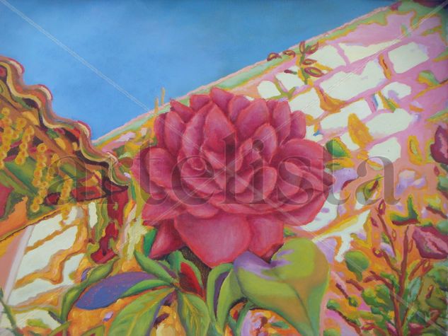 Una Rosa en el jardín Oil Canvas Floral Painting