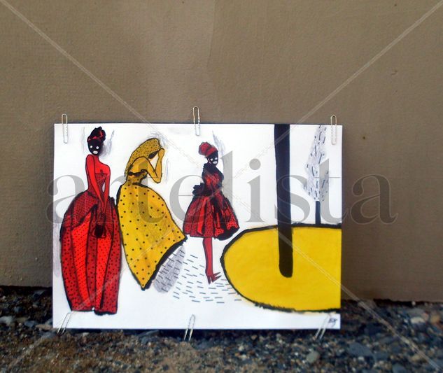 3 damas Ink Card Figure Painting