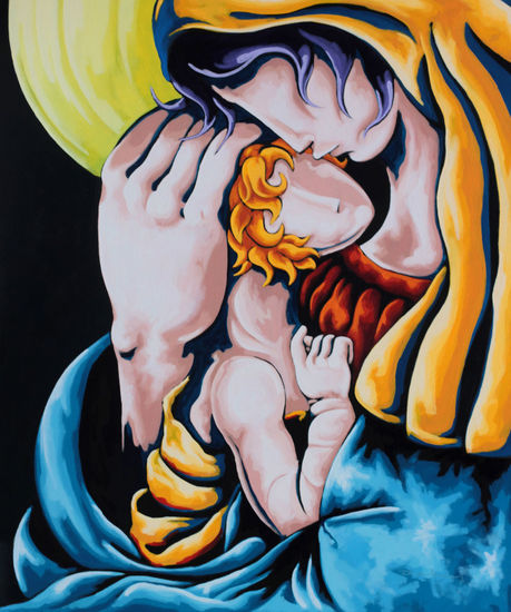 Virgen con niño. Acrylic Canvas Figure Painting