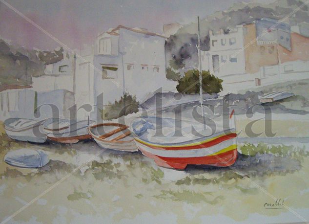 Barcas en Montgat Acuarela Papel Paisaje