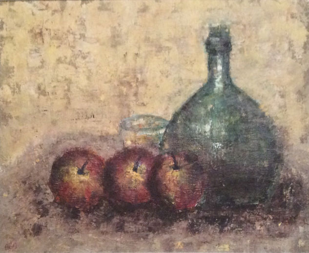 Manzanas y vino Oil Textile Still Life Paintings