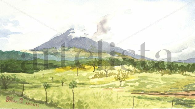 Volcán Arenal Acuarela Papel Paisaje