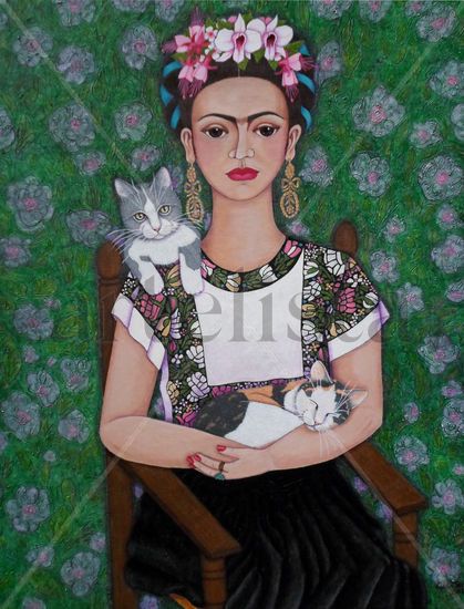 Frida cat lover Acrylic Canvas Figure Painting