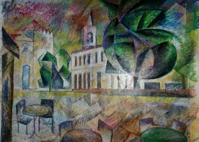 arco iris en una plaza de Braga Mixed media Canvas Landscaping