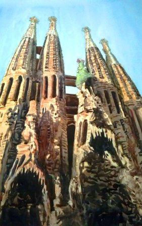 Sagrada Familia Barcelona Acuarela Papel Paisaje