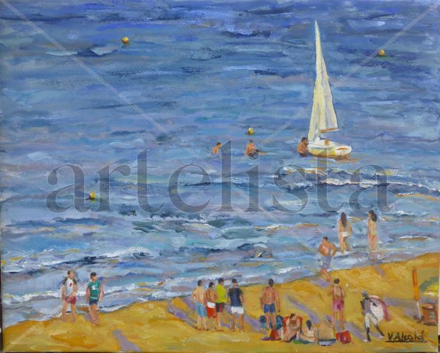 Día de playa Oil Canvas Marine Painting