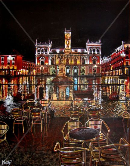 Nocturno Plaza Mayor Valladolid Acrylic Canvas Landscaping