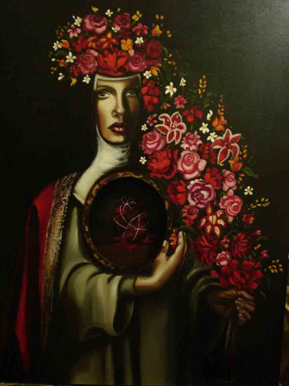 Monja del sagrado corazon apachurrado Oil Panel Portrait