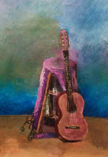 Bodegon de Guitarra Oil Canvas Still Life Paintings