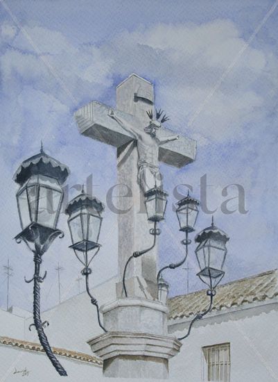 Cristo de los Faroles Acuarela Papel Paisaje