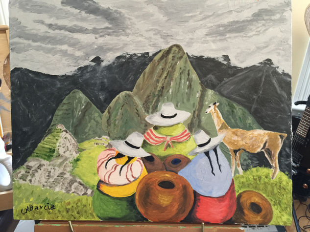 CAMPESINAS EN MACHU PICHU Oil Canvas Landscaping