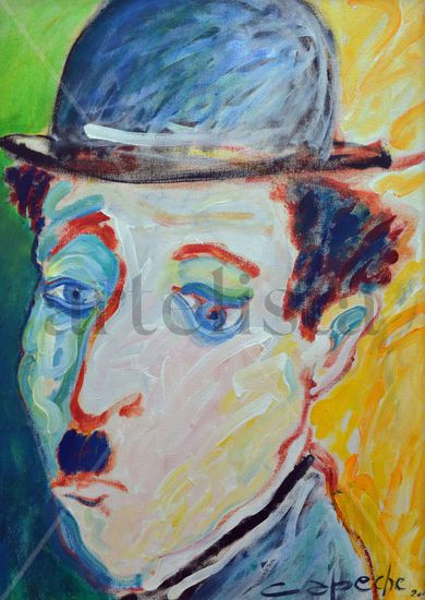 Chaplin 3 Acrylic Textile Figure Painting