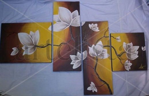 fores ocre Mixed media Canvas Floral Painting