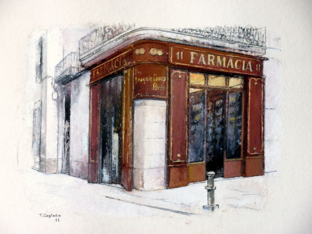 Farmacia Joaquim Cases-Barcelona Óleo Papel Paisaje