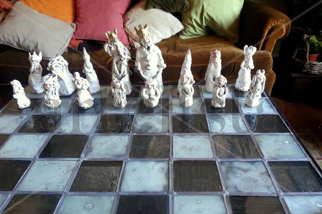 Mesa tablero y juego de ajedrez grande