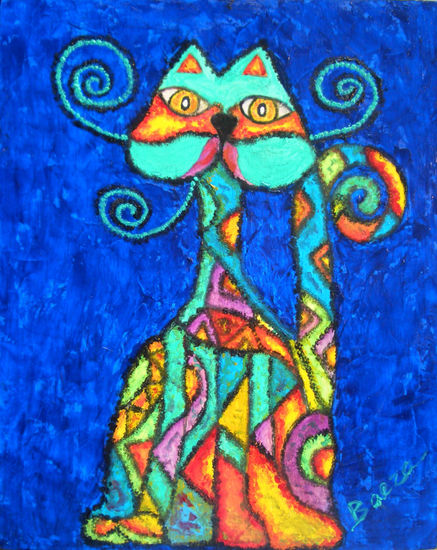 GATO AZUL Oil Panel Animals