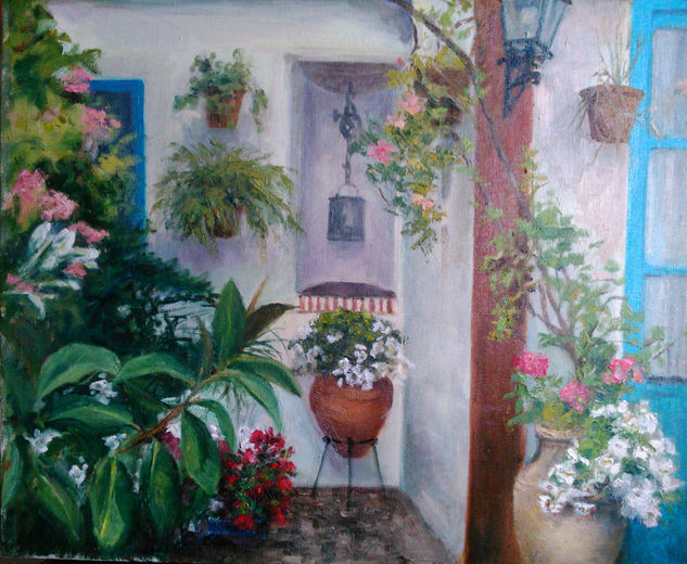 Patio Cordobés Oil Canvas Floral Painting