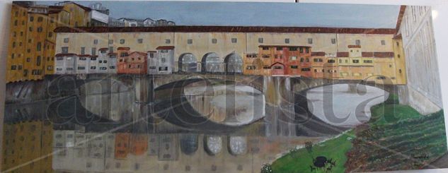 Ponte Vecchio Óleo Tabla Paisaje