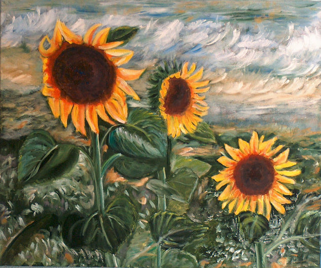 GIRASOLES PLAYEROS Óleo Lienzo Floral