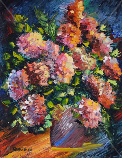 Jarrón con crisantemos Oil Canvas Floral Painting