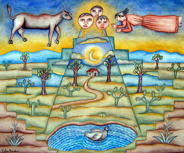 PAISAJE MEXICANO Acuarela Cartulina Figura