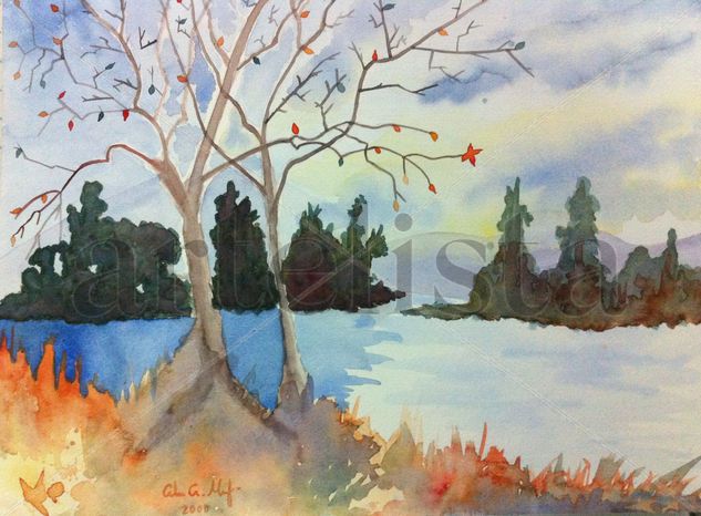 Otoño en el lago Watercolour Paper Landscaping