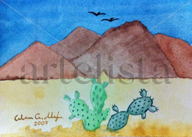 Nopales en el desierto Watercolour Paper Landscaping