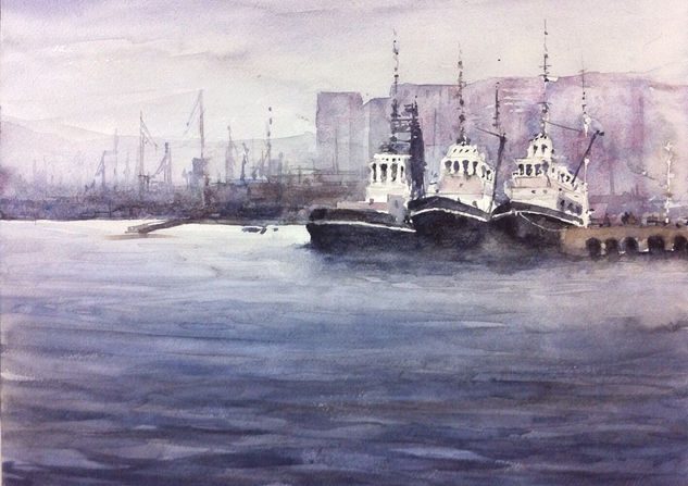 Ria de Bilbao Watercolour Paper Marine Painting