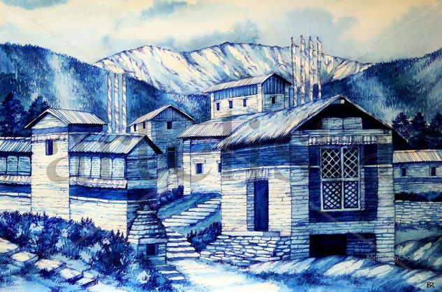 Dirang Dzong Watercolour Paper Landscaping