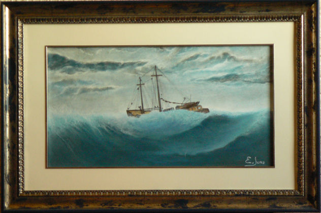 Barco en mar bravío. (Boat at sea brave)
