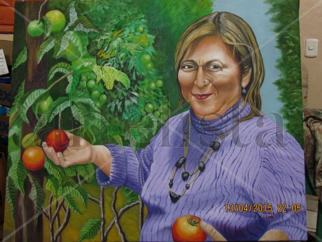 Huerta de tomates Oil Canvas Portrait