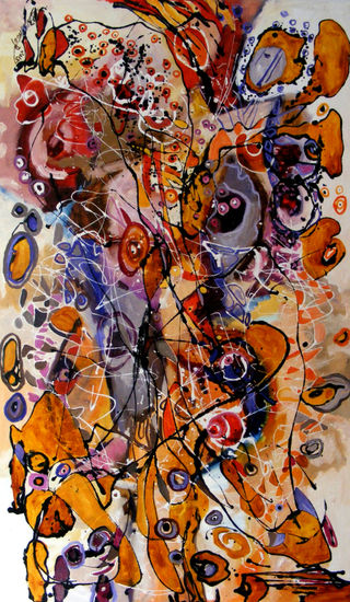 La cantatul cocosilor, abstract, original art, E.Bissinger Óleo Lienzo Otros