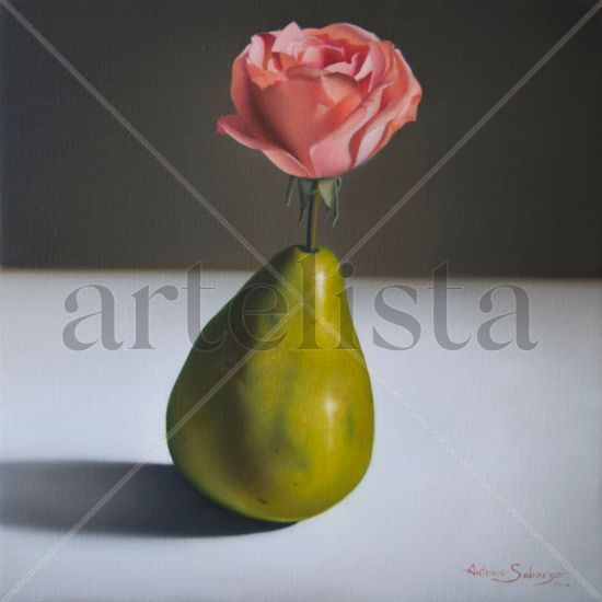 Rosa en Pera Oil Canvas Floral Painting