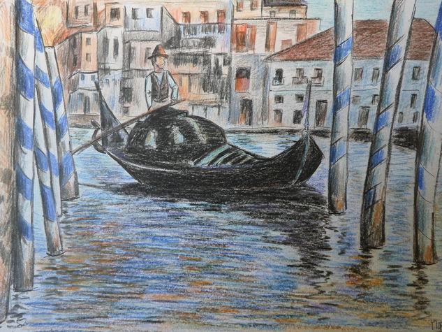 Estudio de canal grande de venecia, año 2014, Manet. Pencil (coloured) Paper Marine Painting