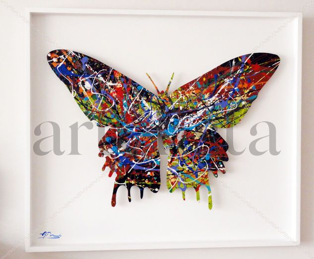 MARIPOSA VERDE Y AZUL EN MADERA Acrylic Panel Animals