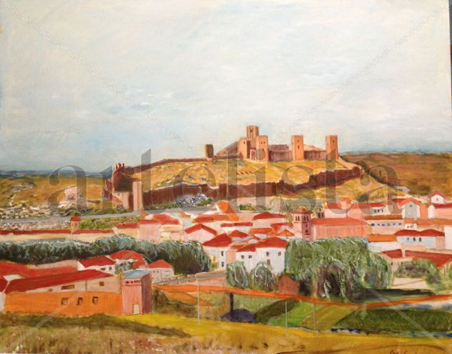 Molina, de Aragon, Castillo,Guadalajara,fortalezas,campo,paisaje,piedras,fortificaciones,arboles,pueblos,tierras,campo,vintaje,retro,rural,castros,torres, Óleo Tabla Paisaje