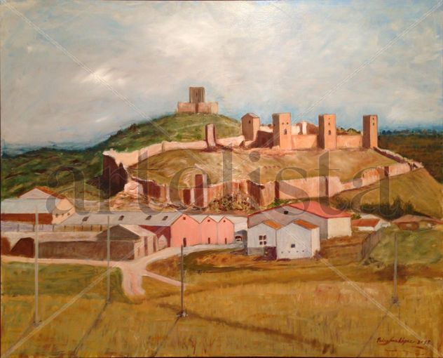 Molinade Aragón,Molina,Castillo,alcazar,casas,torros,fortalezas,cuadros,pintura,paisaje,realismo,figurativo,campo,rural,torreones,castillos,fortificaciones,vintage,retro,