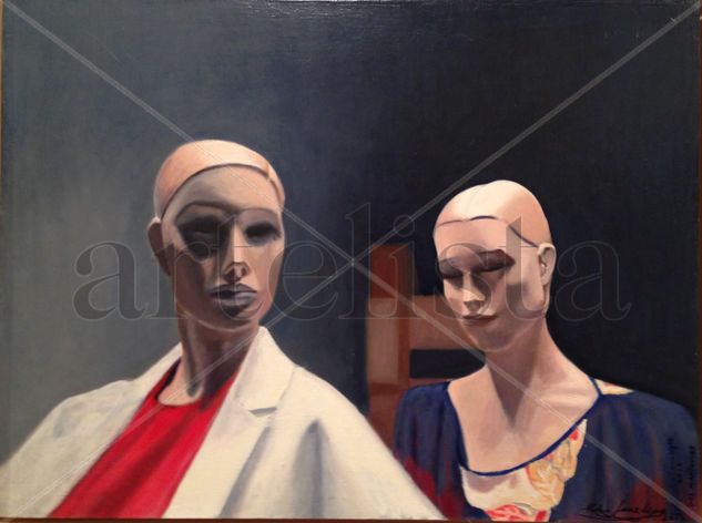 Maniquíes,gente,personas,realismo,figurativo,vintage,escenas,pintura,cuadros,oleos, Oil Panel Portrait