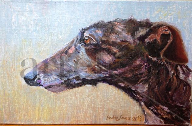 Galgo,pardo,perros,perro,mascota,mascotas,cuadros,pintura,realismo,figurativo,vintage,retro,urbano,paisaje,caza,cazadores Oil Panel Animals