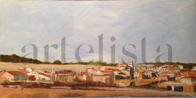 Cubillejo de la Sierra, panorámica,ciudades,pueblos,sierra,cuadros,pintura,oleo,paisajes Oil Panel Landscaping