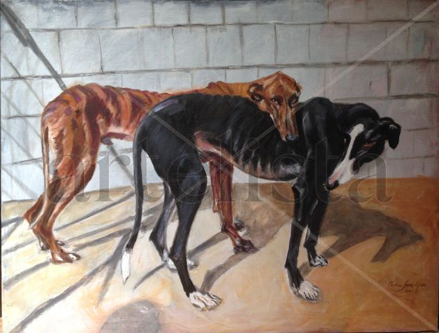 Pareja, de ,galgos,perros,mascotas,animales,peludos,protectoras,cuadros,pintura,oleo,vintage,retro,animales,lienzos Óleo Lienzo Animales