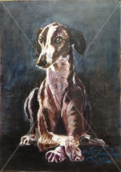 Galgo, sentado,mascota,mascotas,peroos,cuadros,pintura,oleo, animales,caza,cazadores,galgueros,vintage,retro,escenas Óleo Tabla Animales